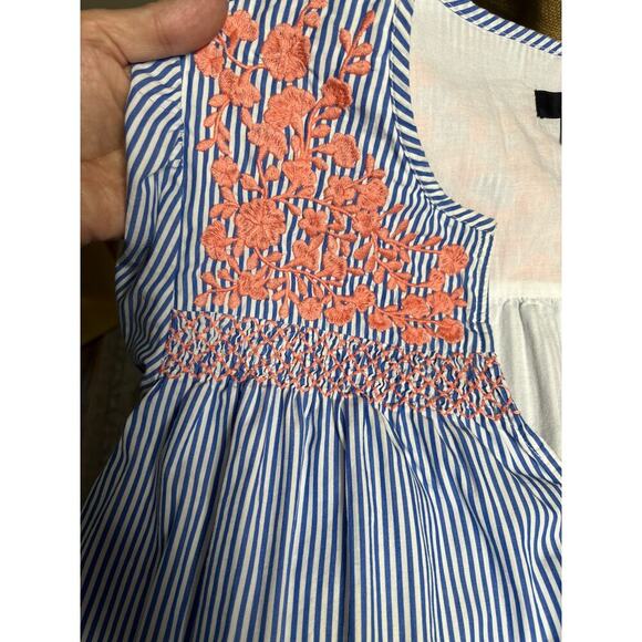 J.Crew Re-Imagined Boho Dress S Blue White Striped Embroidered Cotton Peasant - Picture 9 of 14